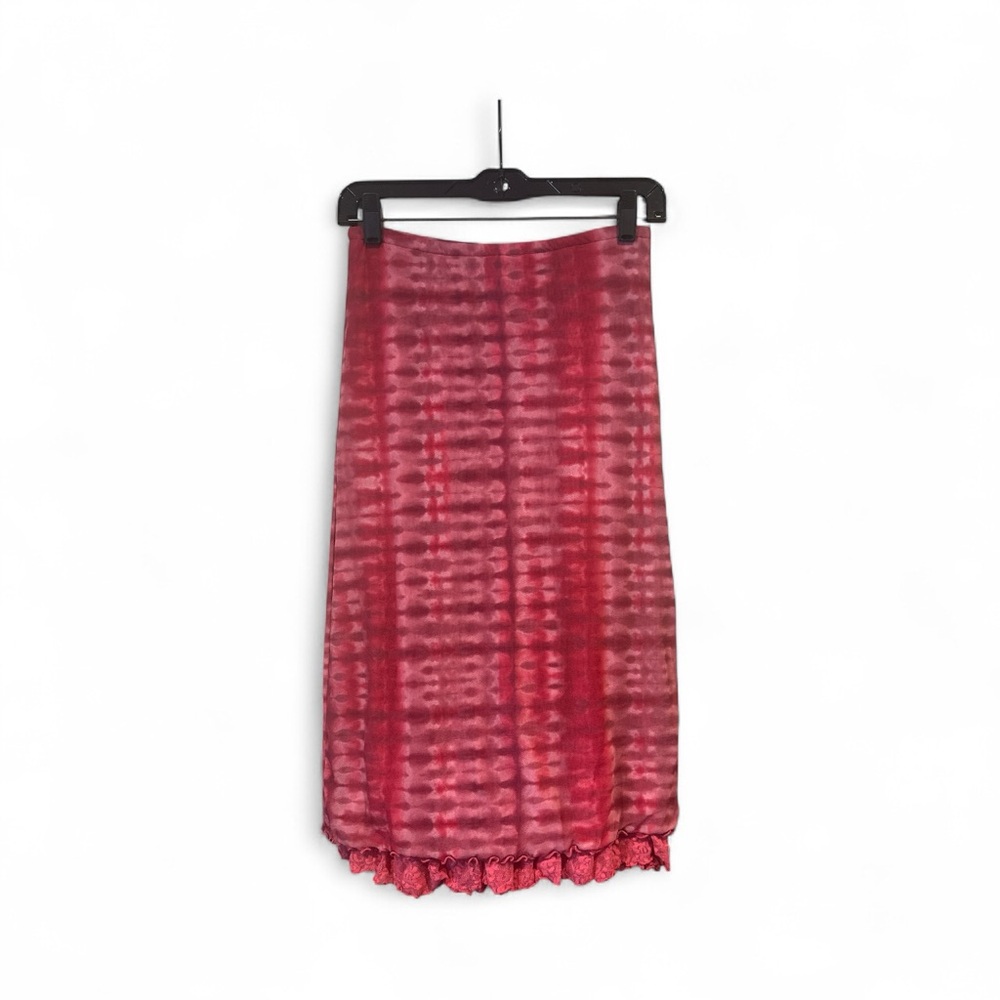 Red Tie-Dye mesh midi Skirt